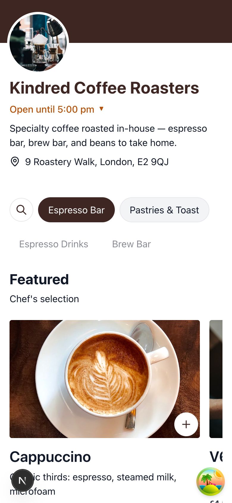 Kindred Coffee Roasters on mobile